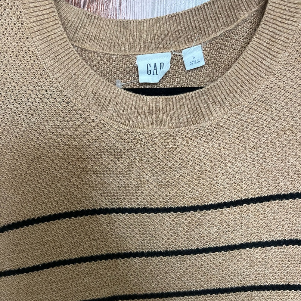 GAP Womens Brown and Black Striped Crewneck Sweater
